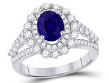 1.40 Carat (ctw) Natural Blue Sapphire Engagement Ring in 14K White Gold with Diamonds 9/10 Carat (ctw H-I, I1-I2)